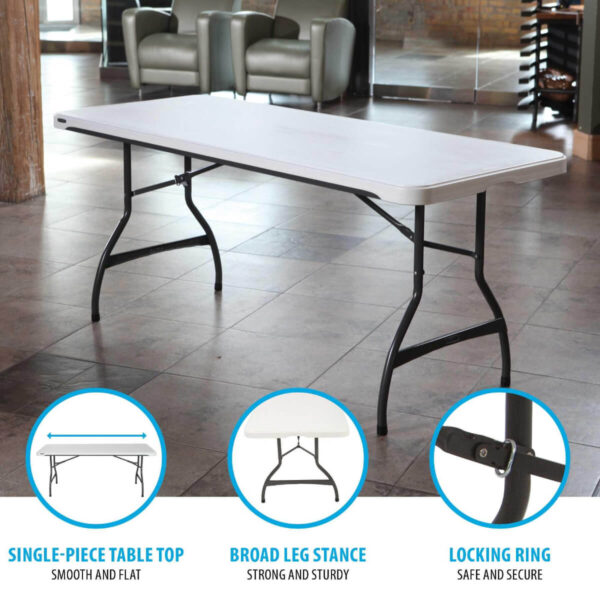 LIFETIME Premium Commercial 6 Foot Foldable Table, White Granite Colour - Image 3